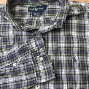 Ralph Lauren Bartlett Plaid Button Down Shirt XL Green Blue Cotton Long Sleeve